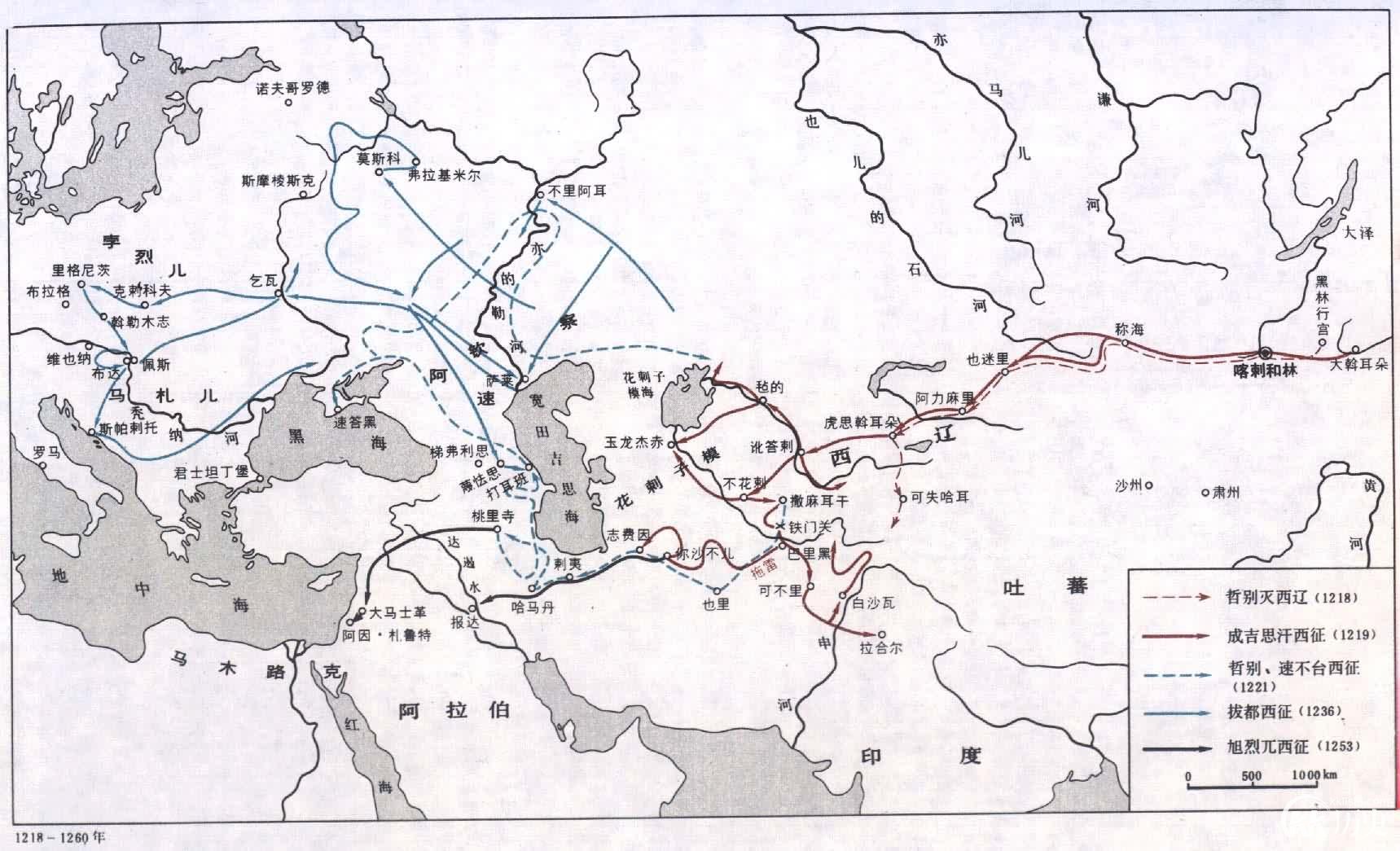 蒙古西征地图 蒙古西征的路线图